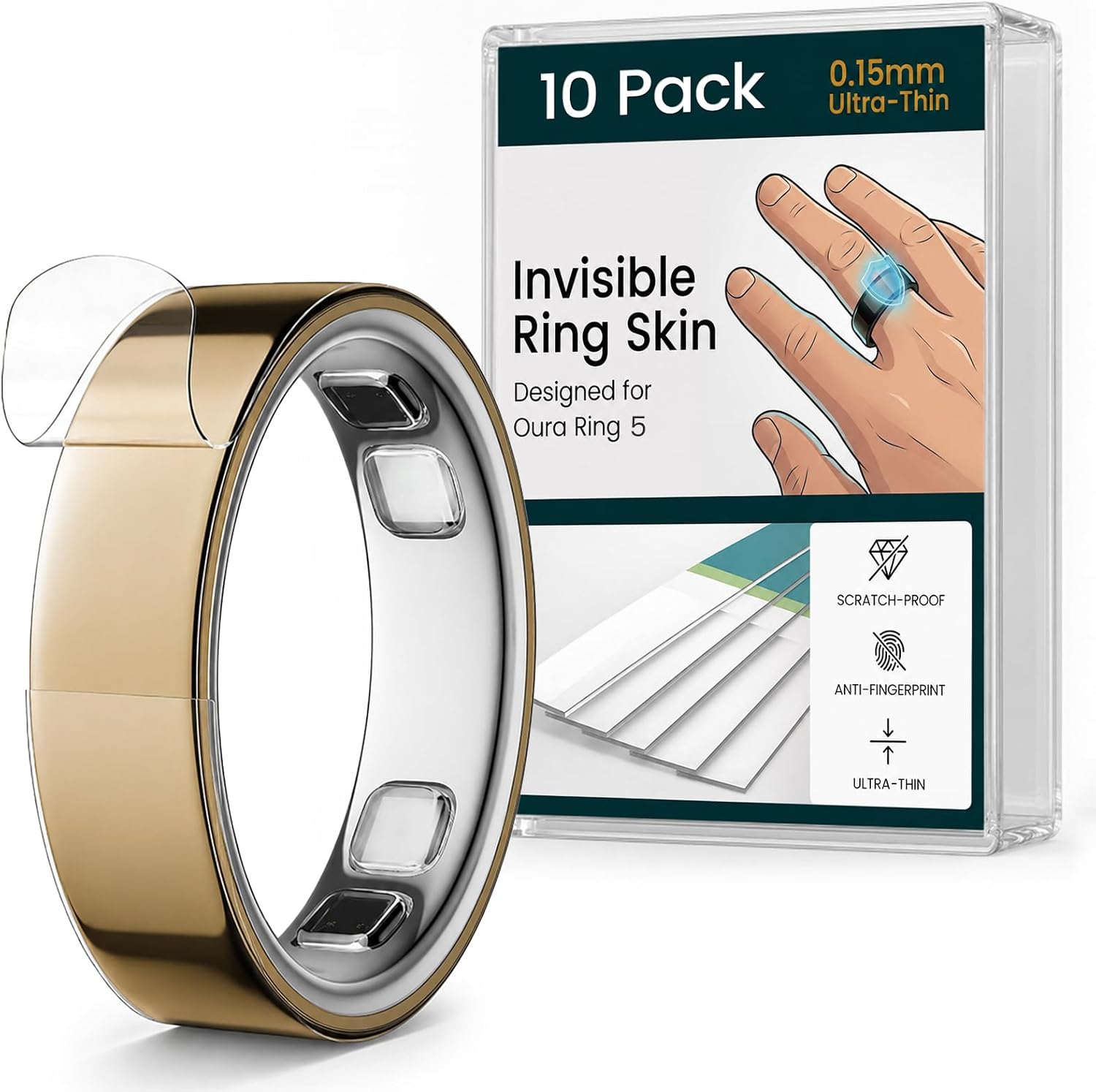 10 Pack Ultra-Thin Clear Skin Cover for Oura Ring Gen 5, Invisible Transparent Anti-Scratch Protector Smart Rings Accessories Protective Film for Oura Ring 5 (Clear, Size 8)