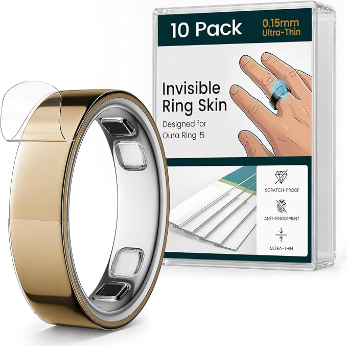10 Pack Ultra-Thin Clear Skin Cover for Oura Ring Gen 5, Invisible Transparent Anti-Scratch Protector Smart Rings Accessories Protective Film for Oura Ring 5 (Clear, Size 8)