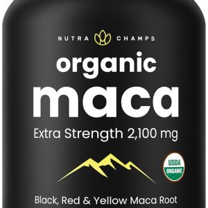 NutraChamps Cápsulas de Raíz de Maca Orgánica USDA para Mujeres y Hombres, 2100mg, 180 Cápsulas, Negra, Roja y Amarilla, Maca Peruana Peruana, Suplemento de Raíz Gelatinizada Pura Premium de Fuerza
