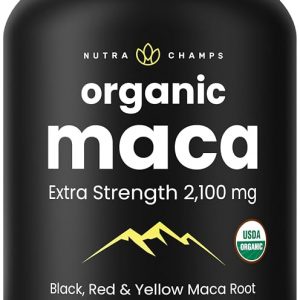 NutraChamps Cápsulas de Raíz de Maca Orgánica USDA para Mujeres y Hombres, 2100mg, 180 Cápsulas, Negra, Roja y Amarilla, Maca Peruana Peruana, Suplemento de Raíz Gelatinizada Pura Premium de Fuerza