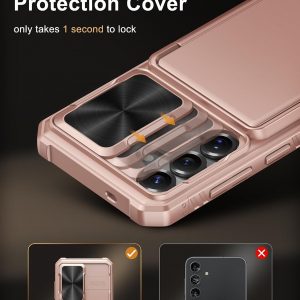 Vihibii for Samsung Galaxy S25 Case with Card Holder (4 Cards), [RFID Blocking] & Slide Camera Cover, Military Grade Drop Protection, Rugged Wallet Case for Samsung Galaxy S25 6.2" 5g 2025, Rose Gold