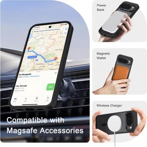 for Google Pixel 10/10 Pro Case, Matte Magnetic Phone Cover [with 1 Screen Protector] [Support for MagSafe] [Shockproof Military Grade Protection] Translucent Frosted Back, Black