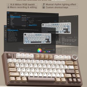 AULA F75 75% Wireless Mechanical Keyboard, Hot Swappable Creamy Keyboard, Pre-lubed Linear Switches, 2.4GHz/Type-C/BT5.0, RGB Backlit Gaming Keyboards(White&Brown)