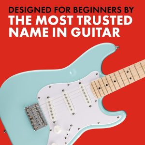 Fender Mini Stratocaster Electric Guitar Kit, Beginner Guitar Kit, with 2-Year Warranty, with Frontman 10G Amp, Padded Gig Bag, Strap, Cable, Tuner, and Picks, Daphne Blue