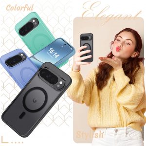 for Google Pixel 10/10 Pro Case, Matte Magnetic Phone Cover [with 1 Screen Protector] [Support for MagSafe] [Shockproof Military Grade Protection] Translucent Frosted Back, Black
