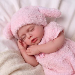 BABESIDE Lucy 16 Inch Silicone Baby Doll, Weight 4.9 Lb Reborn Baby Dolls Silicone Full Body, Realistic Sleeping Newborn Lifelike Baby Doll in Pink Bunny Outfit, Gift for Girls Ages 3+