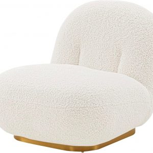 Manhattan Comfort Edina Modern Accent Chair in Luxurious Boucle Upholstery with High Density Foam Padding & Wood Frame with Gold Metal Base, Living Room Seating, White