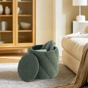 Get Set Style Otomana redonda con asiento acolchado suave, taburete de almacenamiento para maquillaje, reposapiés tapizado, taburete otomano para sala de estar, dormitorio