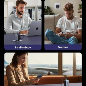 UGREEN Nexode 65W GaN Cargador de Pared USB C, Adaptador de Energía Rápida de 3 Puertos Tipo-C Compatible con iPhone Serie 17/16/15, Galaxy S25/S24, Pixel 10/9, MacBook Pro/Air, iPad Pro/Air, Steam