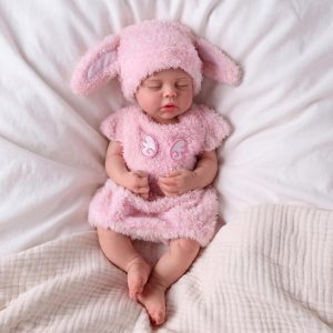 BABESIDE Lucy 16 Inch Silicone Baby Doll, Weight 4.9 Lb Reborn Baby Dolls Silicone Full Body, Realistic Sleeping Newborn Lifelike Baby Doll in Pink Bunny Outfit, Gift for Girls Ages 3+