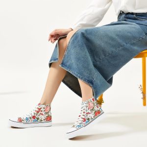yageyan Womens High Top Canvas Sneakers Fashion Lace up White Shoes for Women Casual Classic