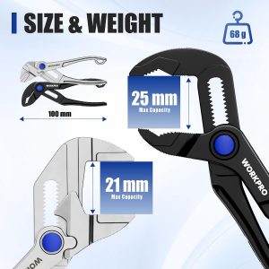 WORKPRO 2-Piece Mini Pliers Set, 4-Inch Water Pump Pliers & Pliers Wrench | Alloy Steel, Anti-Rust Coating, Quick Adjustment, Mini Groove Joint Plier & Smooth Jaw Plier, Pocket Size, Every-Day Carry