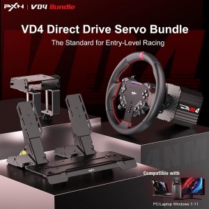 PXN VD6 Bundle: PC Steering Wheel and Pedals – 6 Nm Direct Drive Servo Motor Base, W AS Racing Wheel, Hall Effect 2-Pedal Set, and Table Clamp – Professional Sim Racing Setup for Windows PC (7–11)