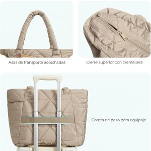 Bolso de hombro acolchado grande para mujer BAGSMART, bolso tipo puff con cremallera, con compartimentos para viajes, trabajo, gimnasio