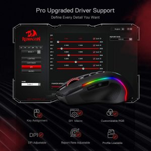 Redragon M612 Wired RGB Optical Gaming Mouse 8000 DPI Remapping Keys | Stable Lag-Free Connection, Redefine Keybinding Macro, Vibing Backlight, Ergonomic Grip Body Comfort