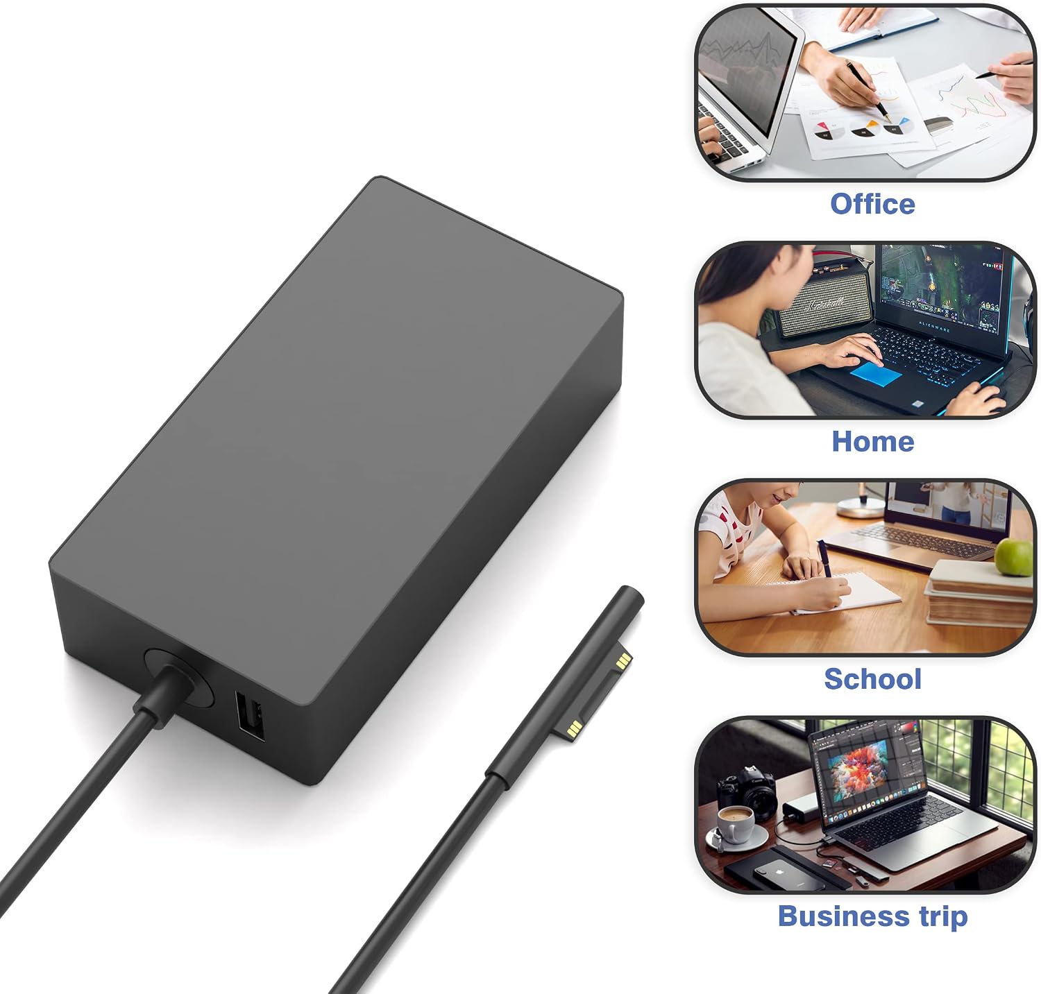 65W Surface Pro Charger Compatible with Microsoft Surface Laptop 2 3, Surface Pro X 11 10 9 8 7 6 5 4 3, Surface Go 2 Go 3, Surface Book 1 2 Microsoft Surface Charger Power Supply Adapter