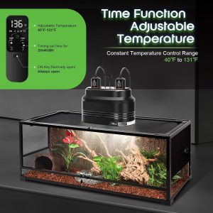 MECESOR Lámpara de doble reptil, lámpara de calor de reptil doble con control de termostato independiente y función de atenuación de temporizador, reflector de cúpula para dragón barbudo, terrario de