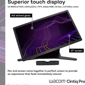 Wacom Cintiq Pro 27 Creative Pen Display (monitor de dibujo gráfico 4K con presión de lápiz 8192 y 99% Adobe RGB (DTH271K0A), color negro