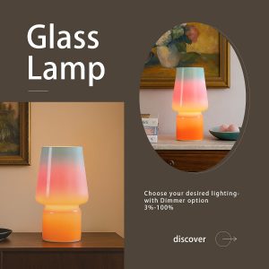 Lámpara de hongo, regalo para el día de la madre, lámpara de mesa pequeña, bonita lámpara de mesa de noche para cocina, lámpara de mesa de cristal, adecuada para dormitorios, cocinas, salas