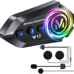Auriculares Bluetooth para motocicleta, Bluetooth 5.3 con cancelación de ruido con sonido HD, radio FM y 13 horas de tiempo de reproducción, auriculares impermeables IPX6 para la mayoría de