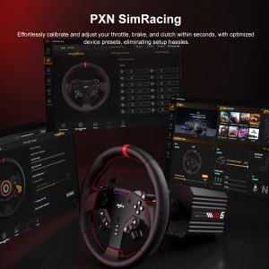 PXN VD6 Bundle: PC Steering Wheel and Pedals – 6 Nm Direct Drive Servo Motor Base, W AS Racing Wheel, Hall Effect 2-Pedal Set, and Table Clamp – Professional Sim Racing Setup for Windows PC (7–11)