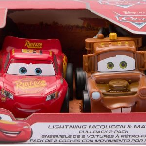 Disney Store Official Lightning McQueen and Tow Mater Pullback Stunt Vehicles Set - Pull Back Toys, 4 Tricks - Super Speed, Wheelie, Spin Right/Left - Fun Stunt Car Set for Kids