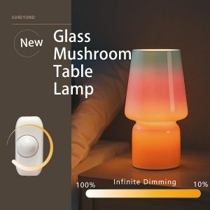 Lámpara de hongo, regalo para el día de la madre, lámpara de mesa pequeña, bonita lámpara de mesa de noche para cocina, lámpara de mesa de cristal, adecuada para dormitorios, cocinas, salas