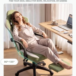Dowinx Gaming Chair Breathable Fabric Game Chair with Gel Pad and Storage Bag, Comfortable Gamer Chair with Pocket Spring Cushion, Ergonomic Computer Chair with Footrest, Green