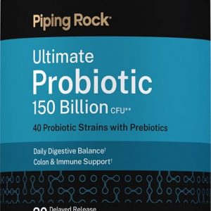 Piping Rock Ultimate Probiotic 150 Billion CFU | 30 Capsules | 40 Probiotic and Prebiotic Strains | Daily Digestive Balance | Non-GMO, Gluten Free