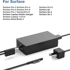 65W Surface Pro Charger Compatible with Microsoft Surface Laptop 2 3, Surface Pro X 11 10 9 8 7 6 5 4 3, Surface Go 2 Go 3, Surface Book 1 2 Microsoft Surface Charger Power Supply Adapter