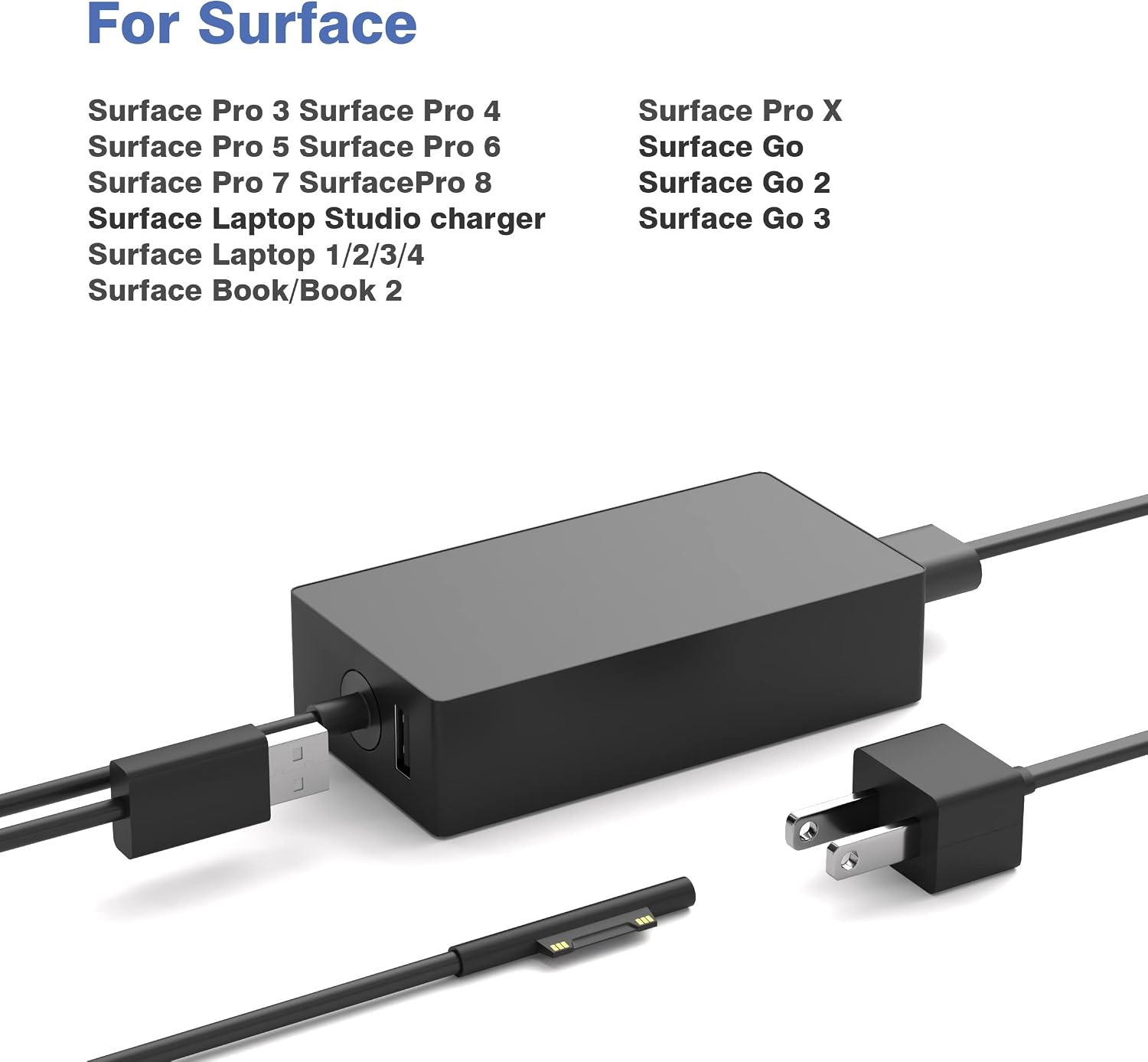 65W Surface Pro Charger Compatible with Microsoft Surface Laptop 2 3, Surface Pro X 11 10 9 8 7 6 5 4 3, Surface Go 2 Go 3, Surface Book 1 2 Microsoft Surface Charger Power Supply Adapter