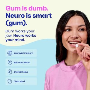 Neuro Memory & Focus - Goma de mascar nootrópico sin cafeína con ginseng cereboost, 60 mg de L-teanina y vitaminas B, suplemento de goma de mascar y claridad mental, sin azúcar, vegano, menta, 54