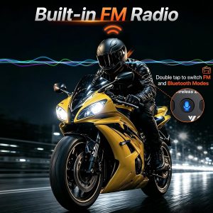 Auriculares Bluetooth para motocicleta, Bluetooth 5.3 con cancelación de ruido con sonido HD, radio FM y 13 horas de tiempo de reproducción, auriculares impermeables IPX6 para la mayoría de