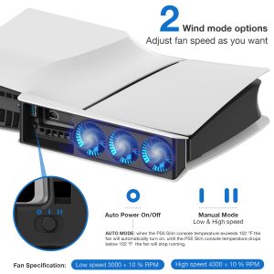 JUSPRO Cooling Fan for PS5 Slim, Upgraded Quiet Cooler Fan with LED Light for PS5 Slim Console Digital & Discs Edition
