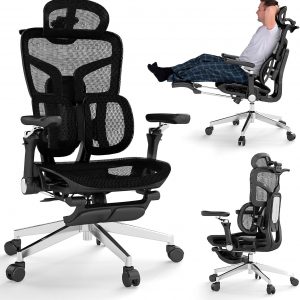MOJAY Ergonomic Office Chair with Footrest | Big and Tall Design, High Back, 6D Armrest, 3D Headrest, Swivel Rolling, Home Office Use