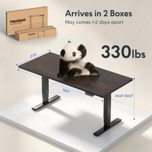 FLEXISPOT E6 MAX - Escritorio de pie de bambú de 55 x 28 pulgadas, con motor dual de 3 etapas, capacidad de peso de 330 libras, escritorio de altura ajustable con gestión de cables y ruedas