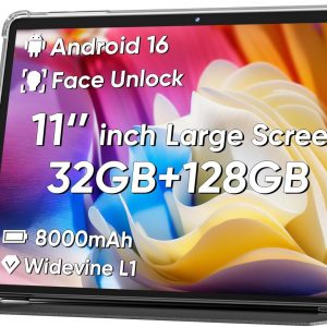 COLORROOM 2026 Android16 Tablet 11inch, Face Unlock, 18W Fast Charge,Black | 32GB+128GB+1TB Expand, Octa-core CPU, 8000mAh Large Battery, WiFi6, Touchscreen Display, Widevine L1 Tableta
