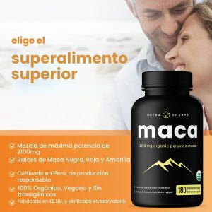 NutraChamps Cápsulas de Raíz de Maca Orgánica USDA para Mujeres y Hombres, 2100mg, 180 Cápsulas, Negra, Roja y Amarilla, Maca Peruana Peruana, Suplemento de Raíz Gelatinizada Pura Premium de Fuerza
