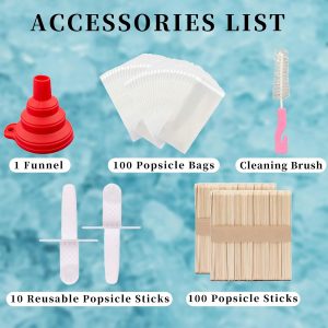 Homemade Popsicle Molds, 10-Cav Non-BPA Silicone Ice Pop Maker, with 100 Sticks, 100 Bags, 10 Reusable Sticks, Funnel, Brush (RED)