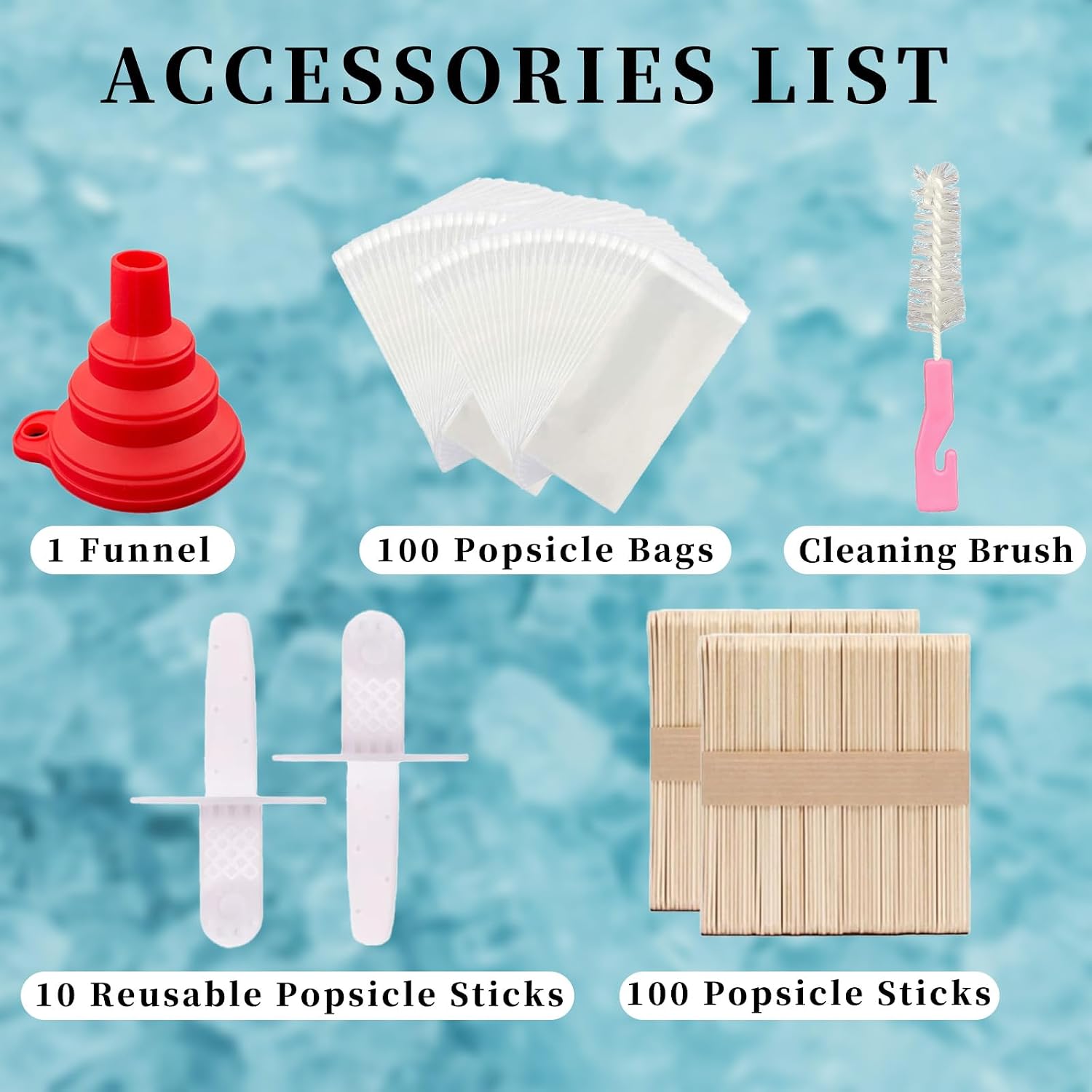 Homemade Popsicle Molds, 10-Cav Non-BPA Silicone Ice Pop Maker, with 100 Sticks, 100 Bags, 10 Reusable Sticks, Funnel, Brush (RED)