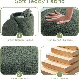Get Set Style Otomana redonda con asiento acolchado suave, taburete de almacenamiento para maquillaje, reposapiés tapizado, taburete otomano para sala de estar, dormitorio