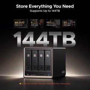 UGREEN NAS DXP4800 GT 4-Bay Desktop Network Attached Storage, AMD R2514 CPU, 8GB DDR4 RAM, 2X 10GbE, 2X M.2 NVMe Slots, 4K HDMI Ideal for Smart Home Enthusiasts, Creators, Office Teams (Diskless)