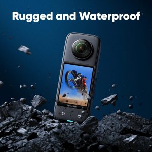Insta360 Paquete de motocicleta X3: cámara impermeable 360 con sensores de 1/2 pulgada de 48 MP, video HDR activo 5.7K 360, foto 360 de 72 MP, lente única 4K, modo Me de 60 fps, estabilización