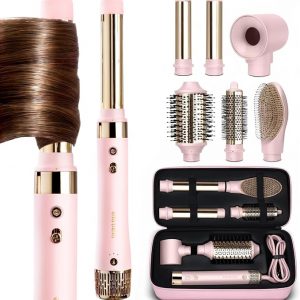 ELLA BELLA® 6 in 1 Professional Hot Air Styler & Straightener, Fast Drying | Powerful Hair Dryer Set - Styling Without Heat Damage. Curling, Volumizing. Includes Protective Travel Case