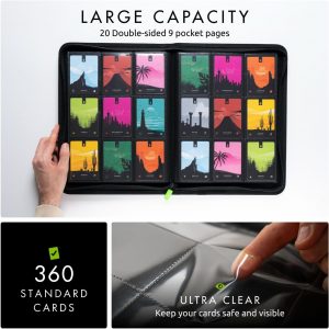 Vault X 9 Pocket Zip Trading Card Binder 360 Cards Exo-Tec (Black) | Holds 360 standard-size TCG cards in 20 side-loading 9-pocket pages. Padded, water-resistant Exo-Tec cover.