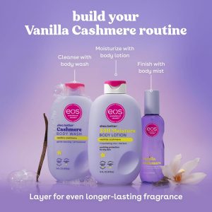 eos Shea Better Loción corporal Vanilla Cashmere, cuidado de la piel con humedad las 24 horas, ligera y no grasosa, karité natural, vegano, loción corporal de vainilla, 16 onzas líquidas