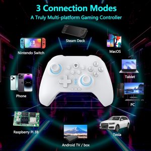 YUYIU RGB 2.4G Wireless PC/Switch Controller with Turbo/Programming Keys/Hall Joysticks/Hall Triggers/Vibrations, Gamepad Work for Windows PC, Android, Switch, Steam, Android TV/Mobile, iOS, MAC &Tesla (White)