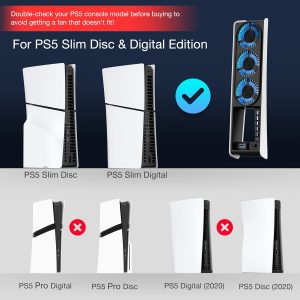 JUSPRO Cooling Fan for PS5 Slim, Upgraded Quiet Cooler Fan with LED Light for PS5 Slim Console Digital & Discs Edition
