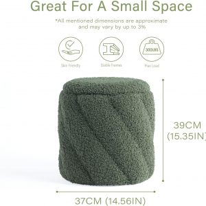 Get Set Style Otomana redonda con asiento acolchado suave, taburete de almacenamiento para maquillaje, reposapiés tapizado, taburete otomano para sala de estar, dormitorio