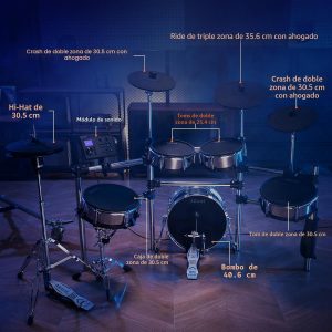 AKLOT Juego de batería eléctrica de estilo acústico: bombo de madera independiente de 16 pulgadas y caja de 12 pulgadas, platillo de paseo de triple zona, Hi-Hat independiente, almohadillas de malla completa, 460 sonidos, USB MIDI, trono, palos (B-CORE543)
